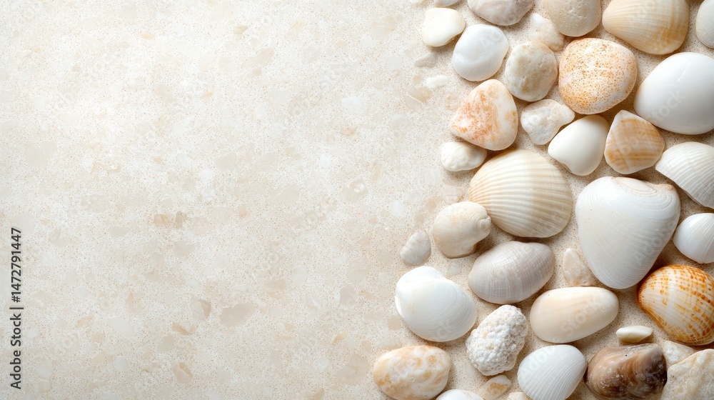 A stunning visual collection of various seashells displayed against a soft, neutral background, highlighting their unique shapes and textures, perfect for a coastal theme. A stunning visual collection of various seashells displayed against a soft, neutral background, highlighting their unique shapes and textures, perfect for a coastal theme.