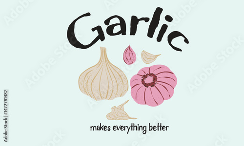 Garlic love club. Garlic artwork for t shirt print, poster, sticker and other uses.