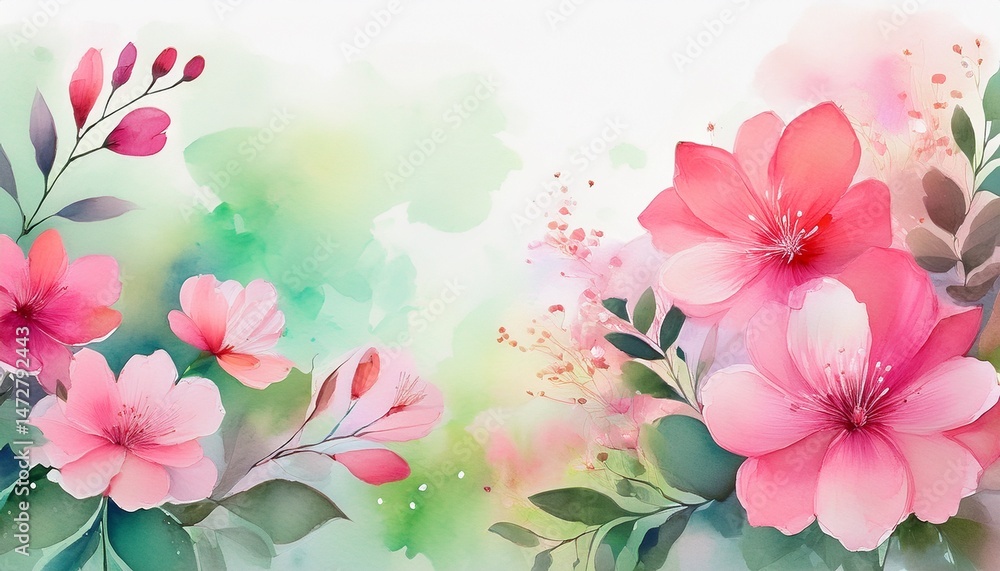 Fototapeta premium delicate watercolor florals with vibrant pink blooms and a subtle background of greens