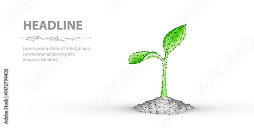 3D Plant isolated on white. Sprout Growth, Future Technology, Grow Bio.