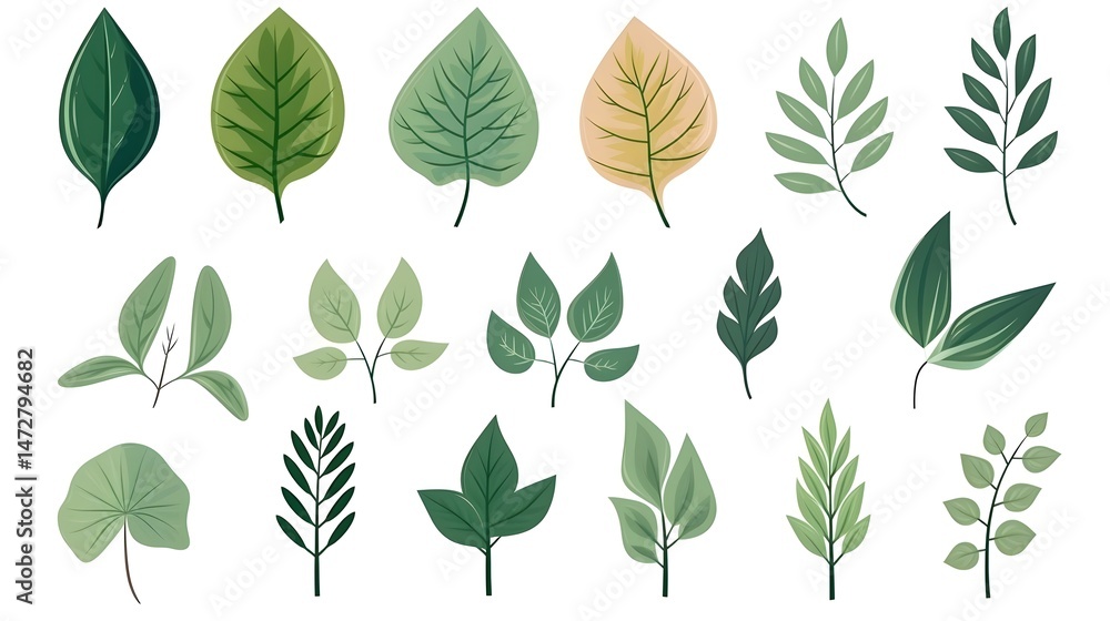 Fototapeta premium Colorful Cartoon Leaves Foliage Nature Icon Isolated Style Image for Design Projects