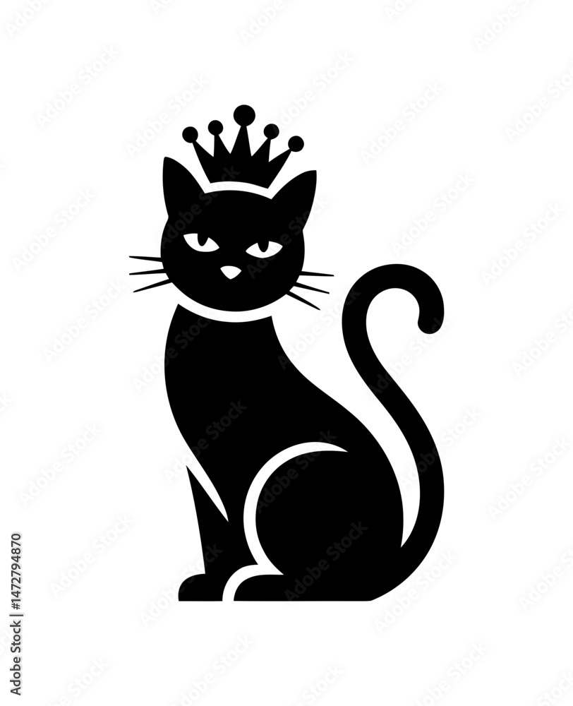 Fototapeta premium Black cat queen with crown vector graphic design