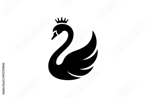 Elegant black swan with crown logo vector design