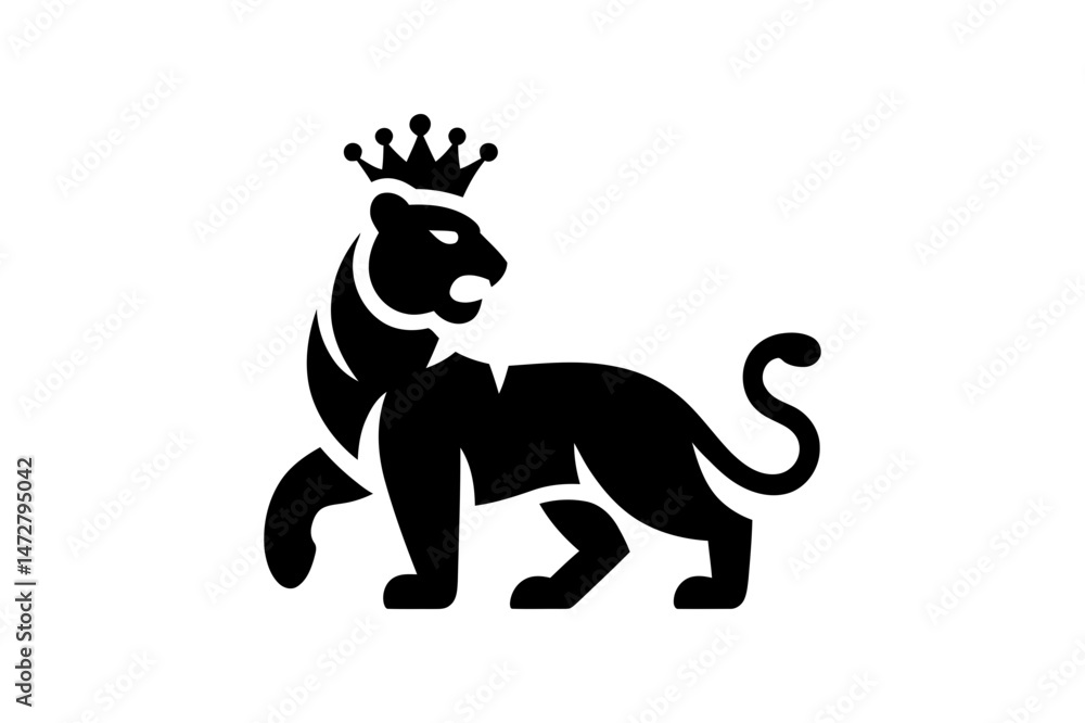 Obraz premium Black panther with crown vector animal illustration