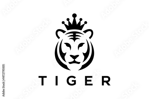 Elegant tiger king logo design vector illustration