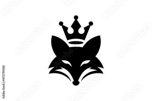 Fox head logo design with crown vector illustration