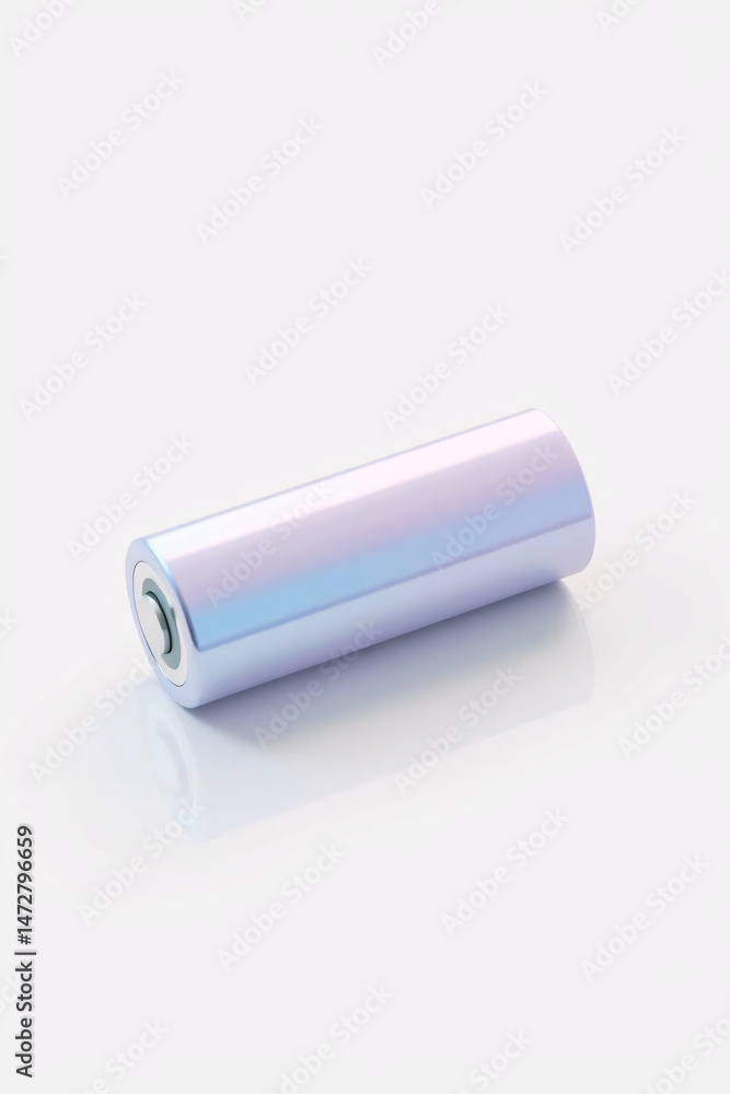 A cylindrical battery with a white and gradient blue-purple color scheme. A cylindrical battery with a white and gradient blue-purple color scheme.