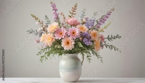 Wallpaper Mural Pastel watercolor flower bouquet in a simple vase, soft focus  ,  delicate,  still life Torontodigital.ca