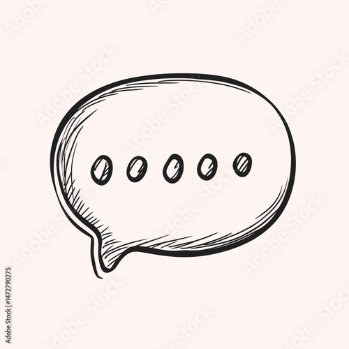 Hand drawn sketch style speech bubble icon with ellipsis dots message symbol in minimalist doodle vector illustration design