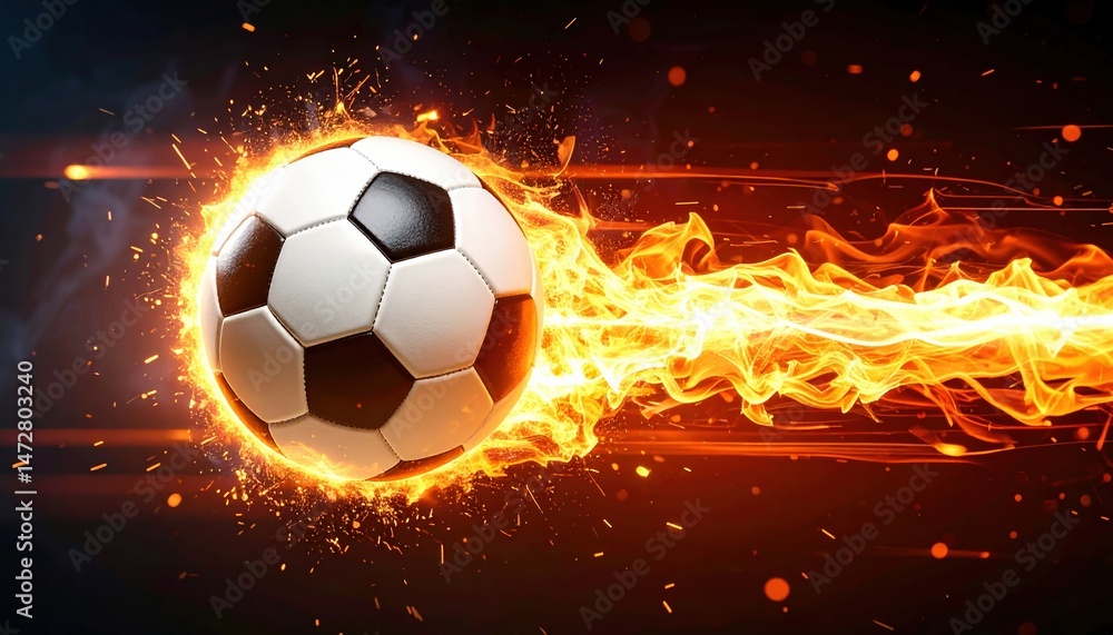 Fototapeta premium Soccer ball in flames: dynamic sports energy and motion