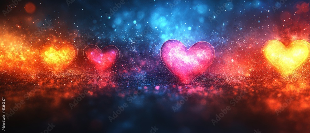 Fototapeta premium Vibrant neon hearts and arrows an elevated urban nightscape with futuristic glow effects