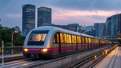 Wallpaper Mural Subway train arriving at station during twilight. Cityscape background use Torontodigital.ca