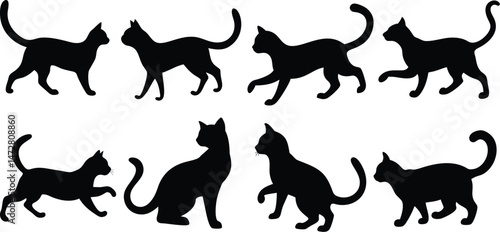 Collection of Cat Silhouettes in Different Poses Vector Art