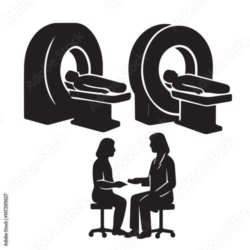 Medical Imaging Silhouettes – MRI Machine, CT Scanner, and Ultrasound with Patient Interaction