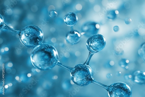 Wallpaper Mural Molecular structure illustration with blue spheres connected by lines on blurred background. Torontodigital.ca