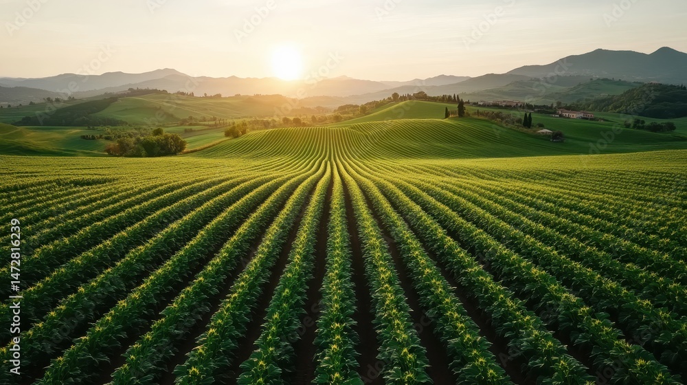 An enchanting sunrise casts a golden glow over patchwork fields and rolling hills, inviting viewers to embrace the beauty of nature and the beginnings of a new day. An enchanting sunrise casts a golden glow over patchwork fields and rolling hills, inviting viewers to embrace the beauty of nature and the beginnings of a new day.