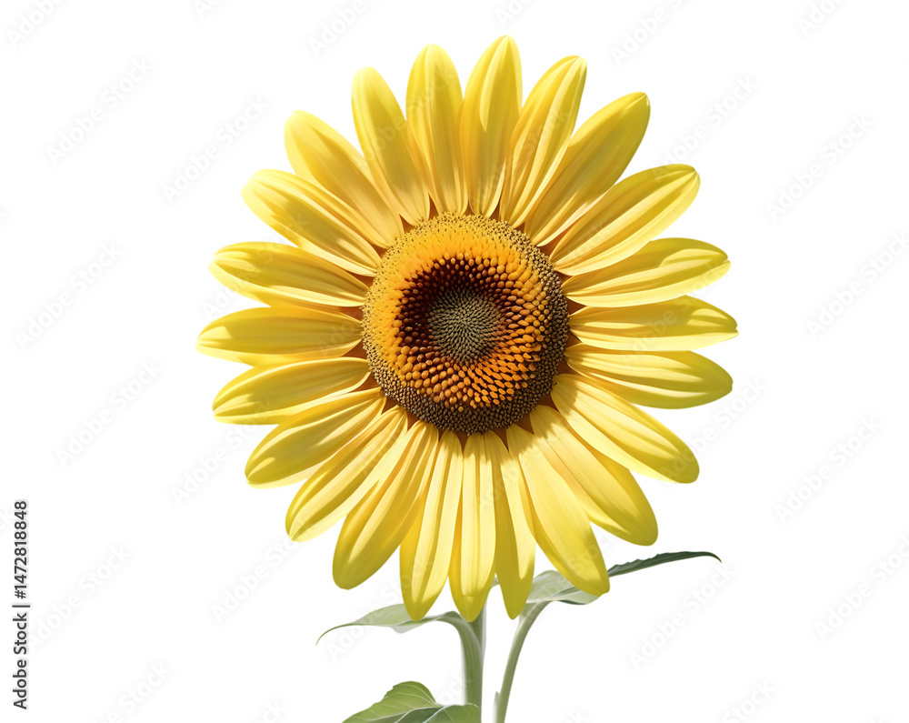 Fototapeta premium Single Yellow Sunflower with Green Leaves