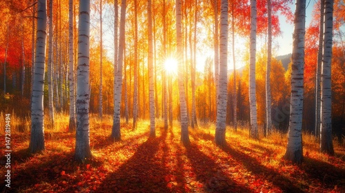 Autumn forest sunrise
