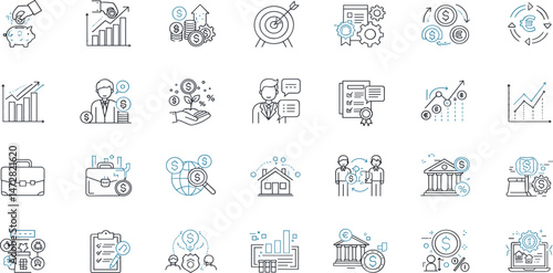 Investment line icons, such as economy, financial growth, profit and more.