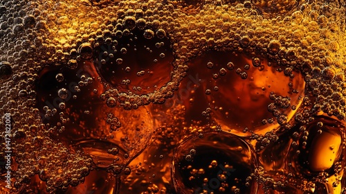 Abstract brown liquid bubbles background texture image art gold dark rich cola soda fizz shiny macro