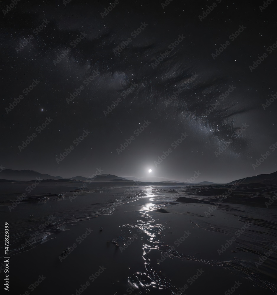 Fototapeta premium Brilliant starlight illuminates a vast, inky black expanse , celestial, black, sky