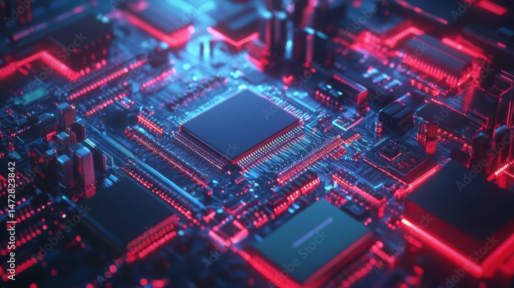 Obraz premium Close-up of a Microchip on a Circuit Board