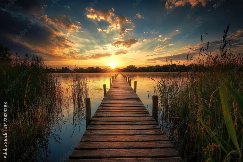 Obraz premium Sunrise on a Wooden Pier