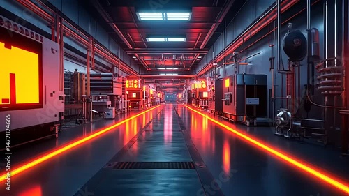 Wallpaper Mural Futuristic Industrial Corridor with Neon Lights Torontodigital.ca