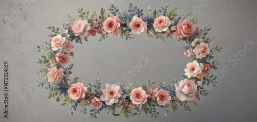 Delicate watercolor floral wreath, intricate petal details  , white, petals
