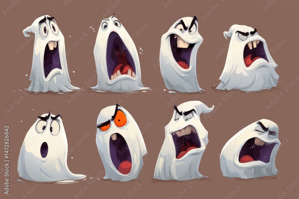 Obraz premium Collection of cartoon ghosts displaying various emotions.