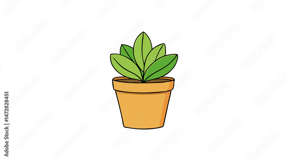 Obraz premium Cartoon Plant In Pot Isolated On Transparent Background Illustration