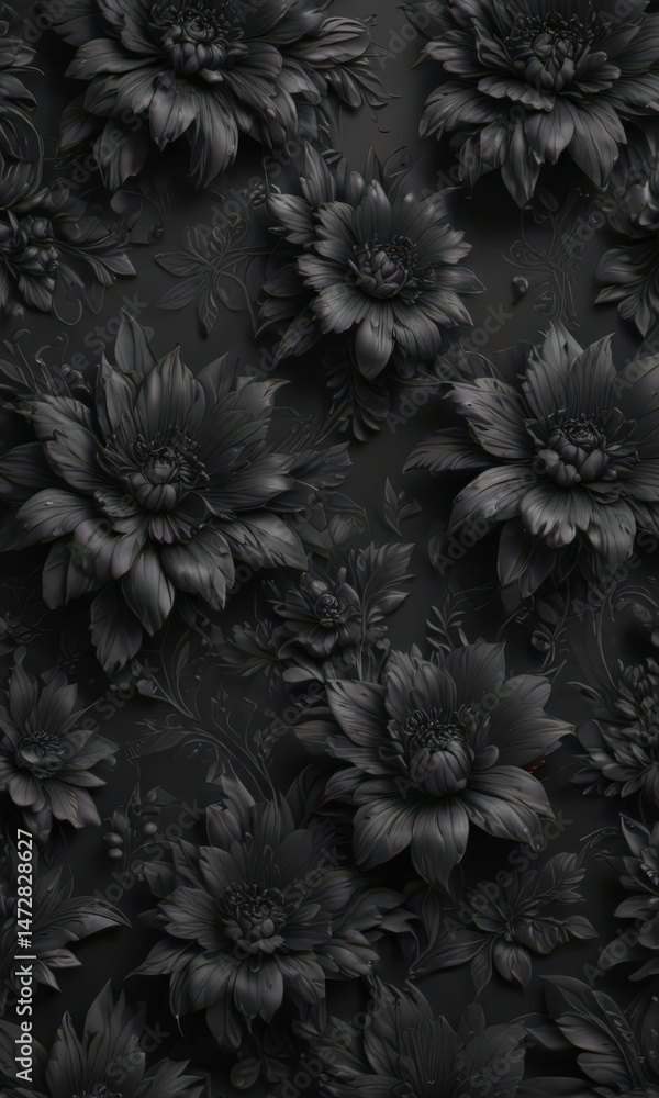 Luxurious black charcoal floral wallpaper Intricate design, elegant detailing , intricate, home, romantic Luxurious black charcoal floral wallpaper Intricate design, elegant detailing , intricate, home, romantic