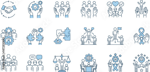 Community icon set. Collection of people, team, partnership, success and more. Vector illustration.
