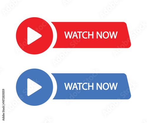 watch now buttons, video play buttons vector.
