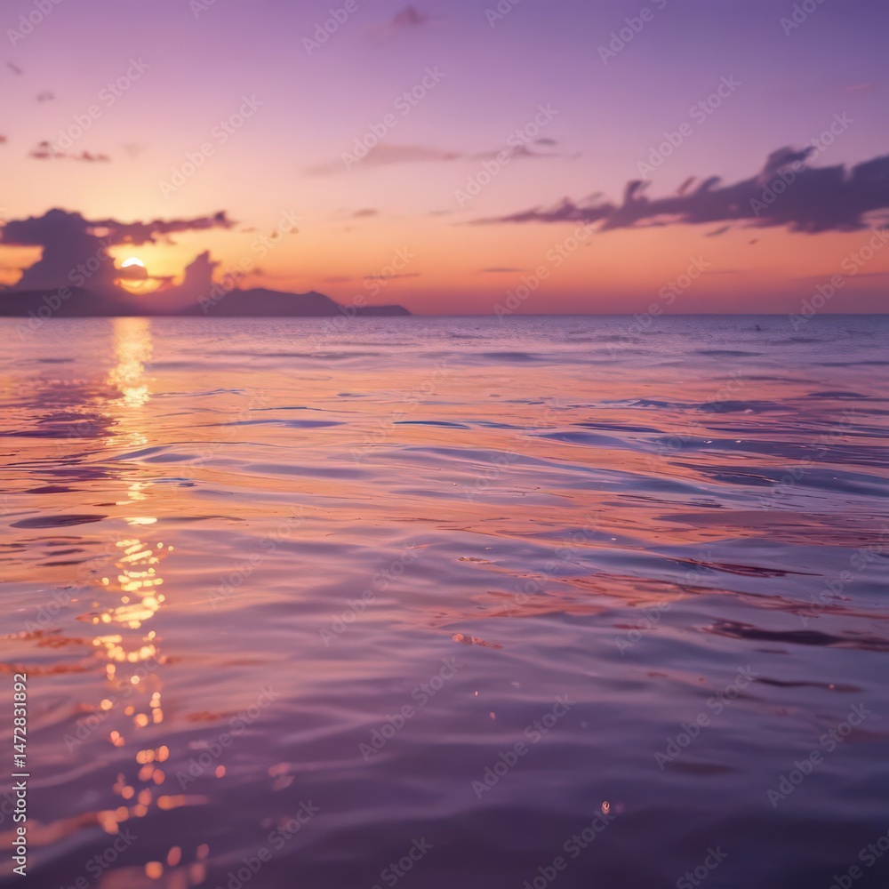 Obraz premium Blurred orange and purple sunset reflecting on a gentle ocean surface , abstract, sea