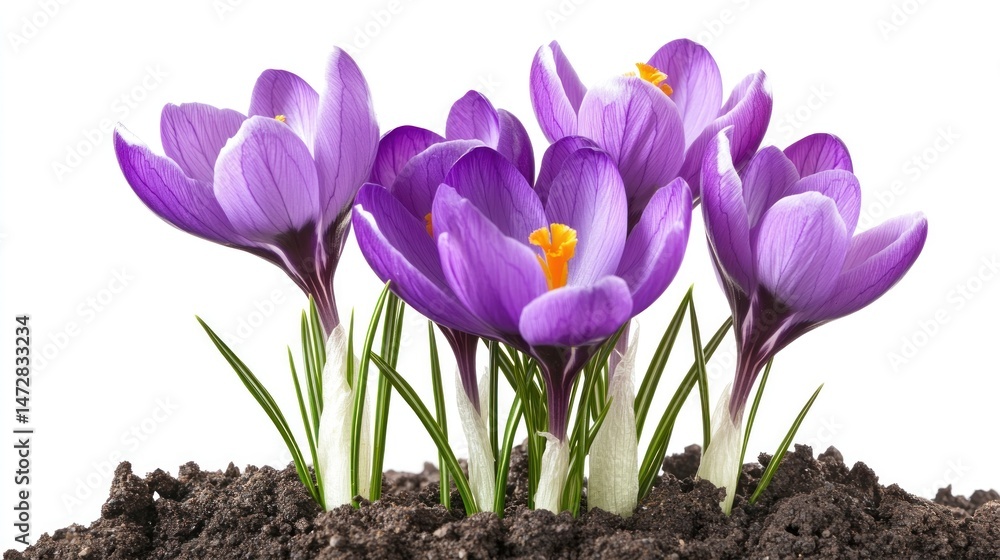 Obraz premium Spring purple crocuses in soil