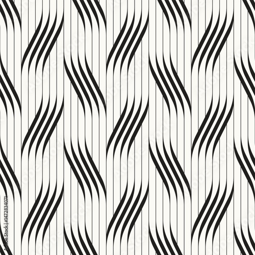 Seamless pattern with geometric waves. Endless stylish texture. Ripple monochrome background. Linear weaved grid. Thin interlaced swatch.