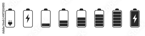 Set of Battery icon vector, collection of symbol battery illustration