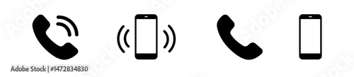 Ringing phone simple icon set. Smartphone ringing. Phone sign. Vector
