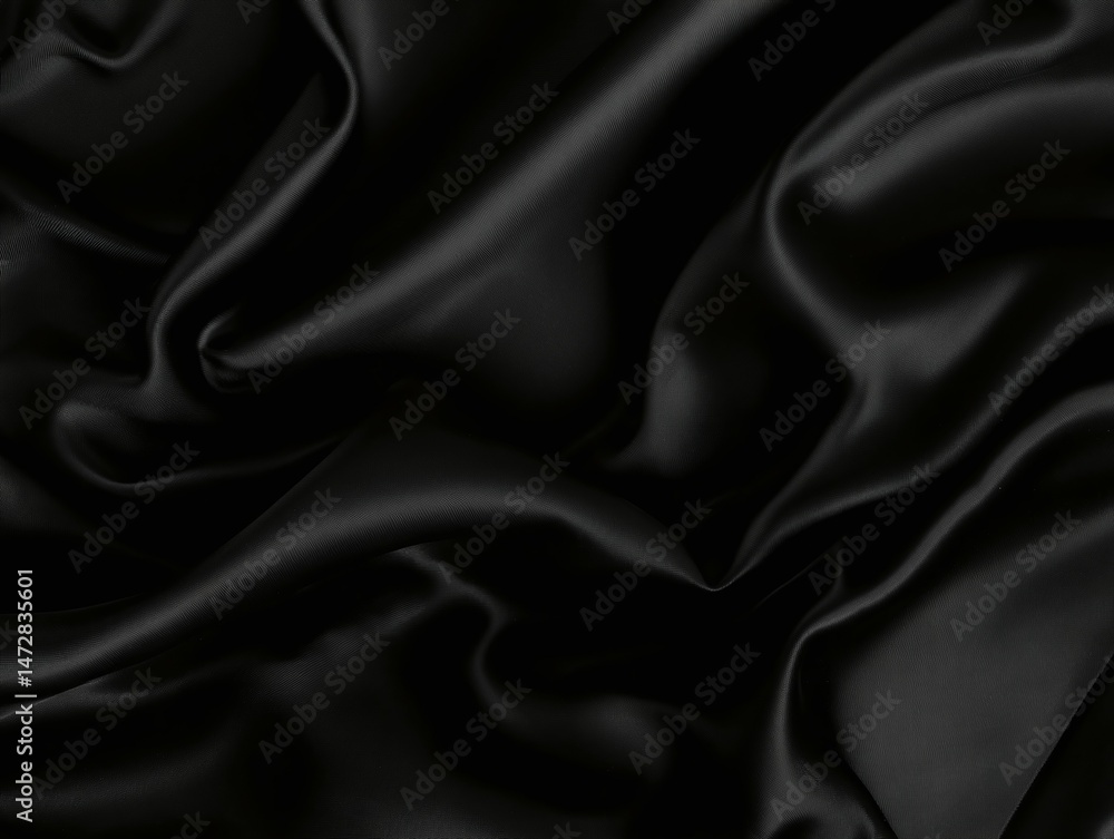 Fototapeta premium Black satin fabric with soft folds and subtle highlights creating a luxurious texture.