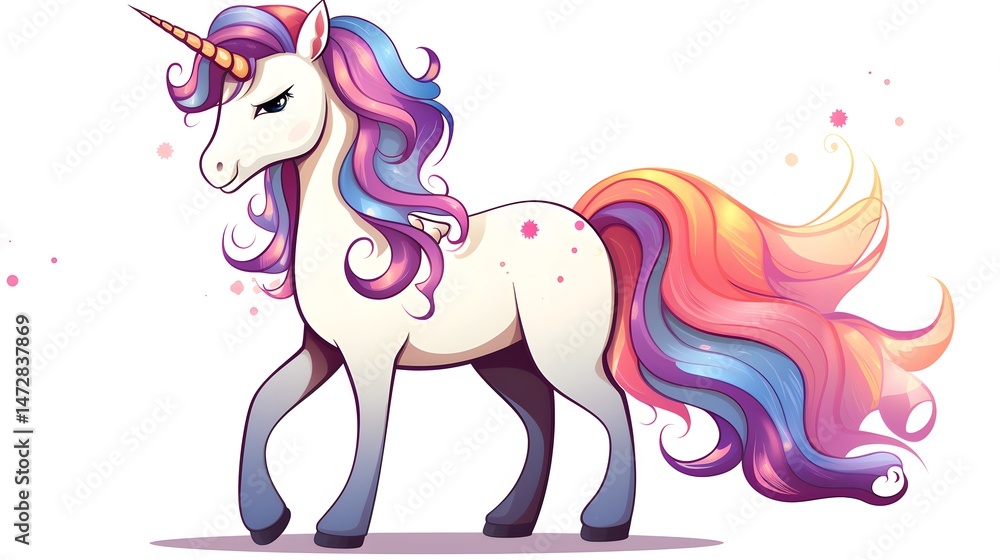Fototapeta premium Colorful Cute Unicorn Fantasy Cartoon Vector Illustration for Kids Projects