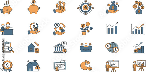 Investment icon set. Collection of economy, financial growth, profit and more. Vector illustration.