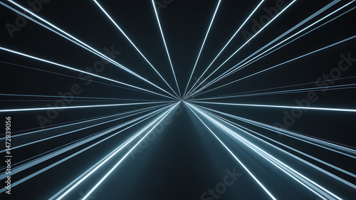 Abstract blue lines blur with speed and motion, suggesting a futuristic technology tunnel or fast city transport at night