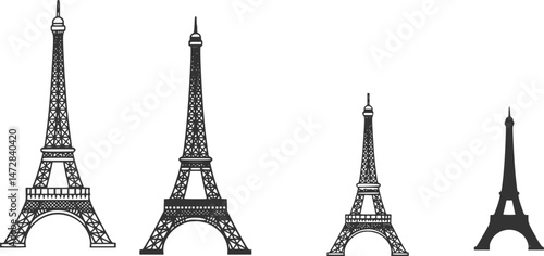 vector set of Eiffel tower icon vector, Eiffel towers in Paris. Eiffel tower icon, Travel and holiday symbols, Eiffel Tower, Paris. France flat vector illustration.Tower icon isolated white background