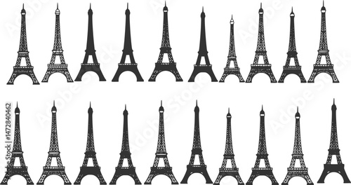 vector set of Eiffel tower icon vector, Eiffel towers in Paris. Eiffel tower icon, Travel and holiday symbols, Eiffel Tower, Paris. France flat vector illustration.Tower icon isolated white background