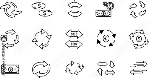 vector set of transfer icon, arrows data transfer icon, exchange arrow icons - Swap icon with two arrows, Money transfer outline vector icon. Transfer arrows outline icon. reverse arrow, replace icon