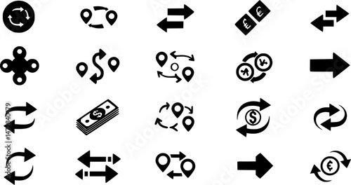 vector set of transfer icon, arrows data transfer icon, exchange arrow icons - Swap icon with two arrows, Money transfer outline vector icon. Transfer arrows outline icon. reverse arrow, replace icon