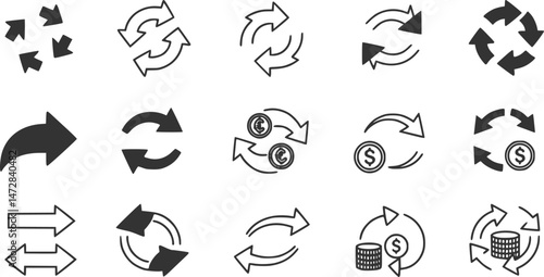 vector set of transfer icon, arrows data transfer icon, exchange arrow icons - Swap icon with two arrows, Money transfer outline vector icon. Transfer arrows outline icon. reverse arrow, replace icon