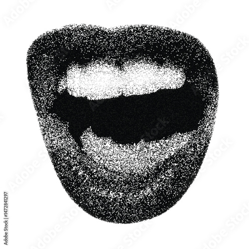 Mouth angry in scream with halftone stipple effect, for grunge punk y2k collage design. Vector illustration in stipple halftone