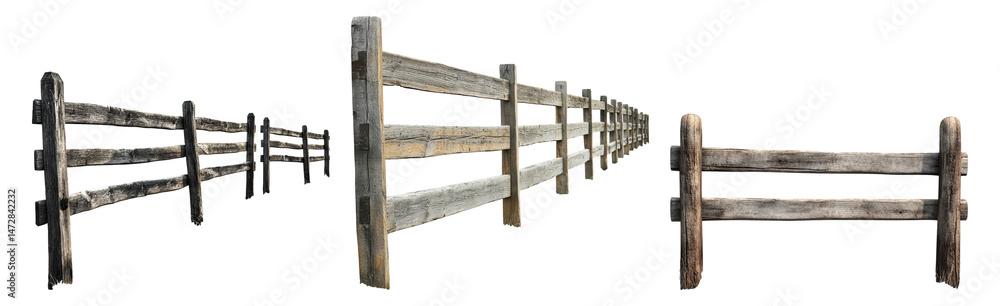 Obraz premium Weathered Wooden Fences in a Rural Landscape Setting Isolated Transparent Background